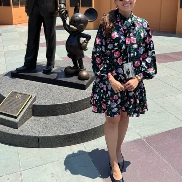 Kate Spade Black Floral Babydoll Mini Dress MEDIUM Bow Work Preppy Designer $300 - Picture 5 of 12